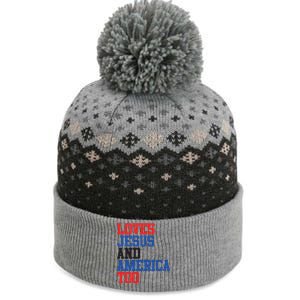 Loves Jesus And America Too 4th Of July The Baniff Cuffed Pom Beanie