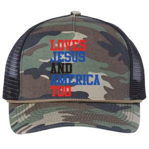 Loves Jesus And America Too 4th Of July Retro Rope Trucker Hat Cap