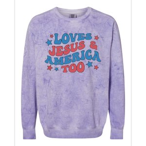 Loves Jesus And America Too Groovy 4th Of July Colorblast Crewneck Sweatshirt