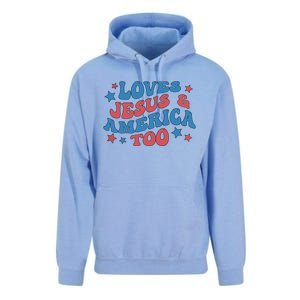 Loves Jesus And America Too Groovy 4th Of July Unisex Surf Hoodie