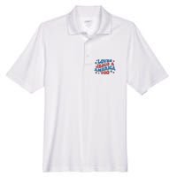 Loves Jesus And America Too Groovy 4th Of July Men's Origin Performance Pique Polo