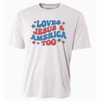 Loves Jesus And America Too Groovy 4th Of July Cooling Performance Crew T-Shirt