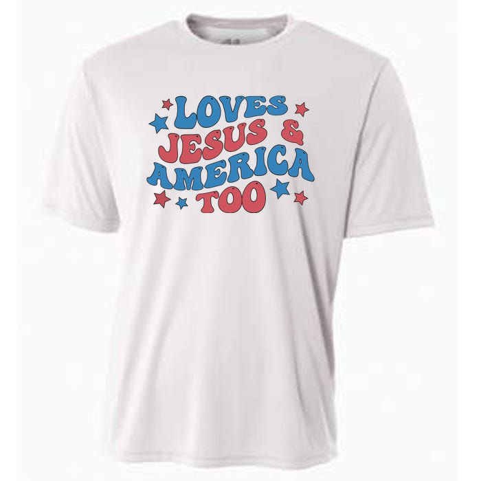 Loves Jesus And America Too Groovy 4th Of July Cooling Performance Crew T-Shirt