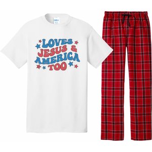 Loves Jesus And America Too Groovy 4th Of July Pajama Set