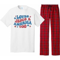 Loves Jesus And America Too Groovy 4th Of July Pajama Set