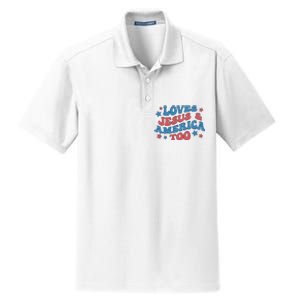 Loves Jesus And America Too Groovy 4th Of July Dry Zone Grid Polo