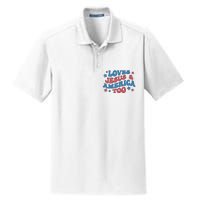 Loves Jesus And America Too Groovy 4th Of July Dry Zone Grid Polo