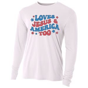 Loves Jesus And America Too Groovy 4th Of July Cooling Performance Long Sleeve Crew