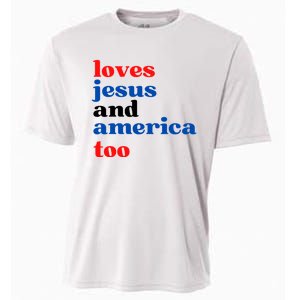 Loves Jesus And America Patriotic 4th Of July Independence Day Cooling Performance Crew T-Shirt