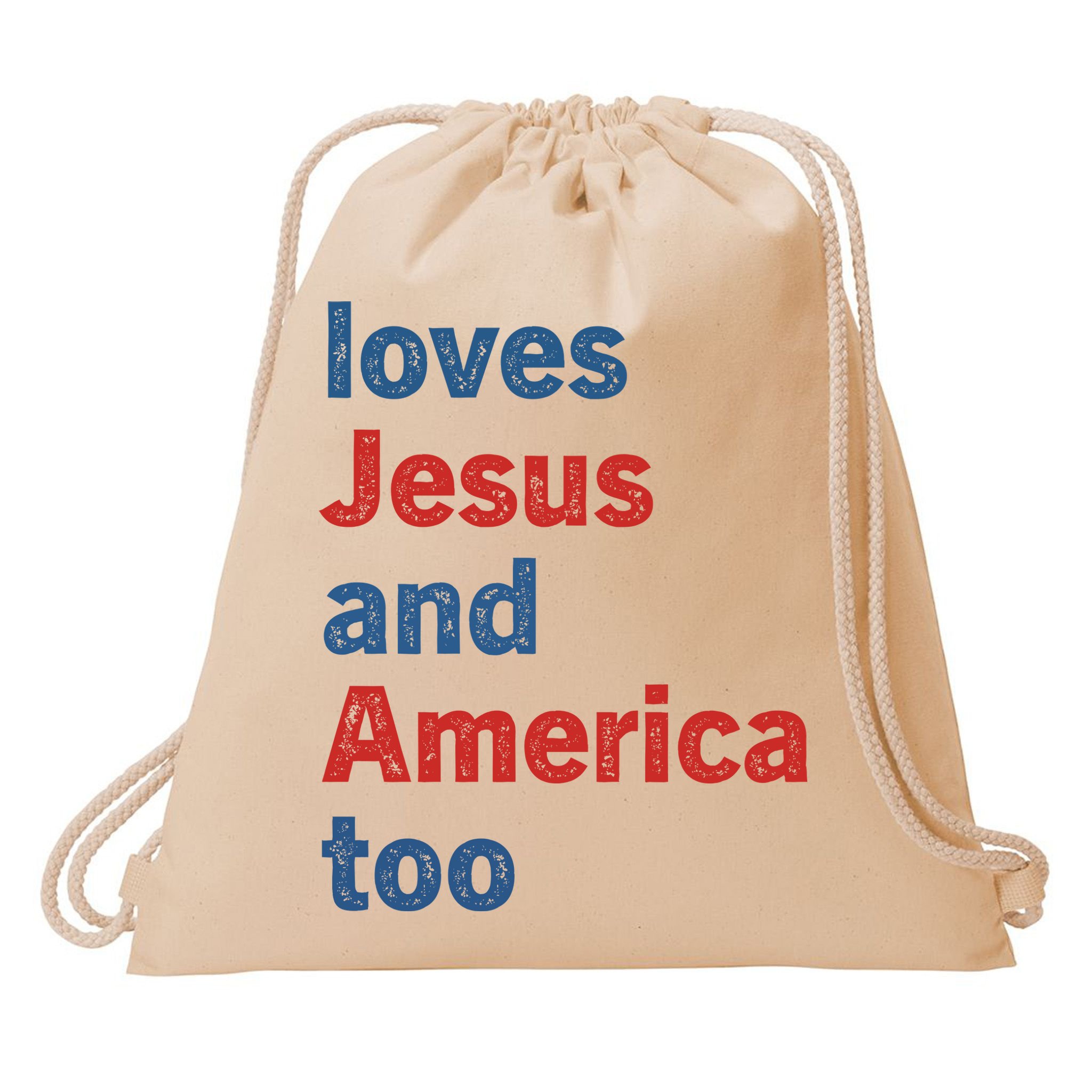 Loves Jesus And America Too Drawstring Bag