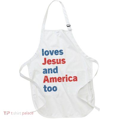 Loves Jesus And America Too Full-Length Apron With Pockets