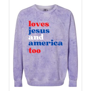 Loves Jesus And America Patriotic 4th Of July Independence Day Colorblast Crewneck Sweatshirt