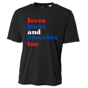 Loves Jesus And America Patriotic 4th Of July Independence Day Cooling Performance Crew T-Shirt