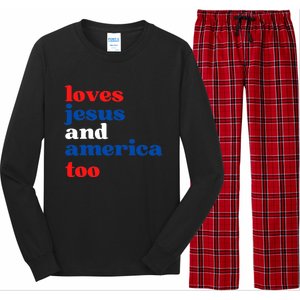 Loves Jesus And America Patriotic 4th Of July Independence Day Long Sleeve Pajama Set