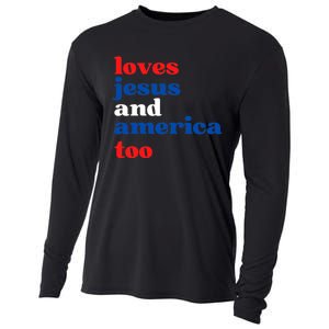 Loves Jesus And America Patriotic 4th Of July Independence Day Cooling Performance Long Sleeve Crew