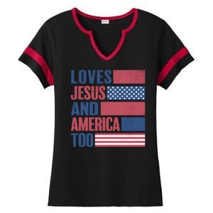 Love Jesus America Too Ladies Halftime Notch Neck Tee