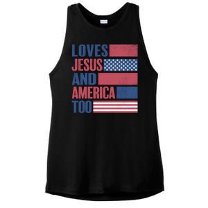 Love Jesus America Too Ladies PosiCharge Tri-Blend Wicking Tank