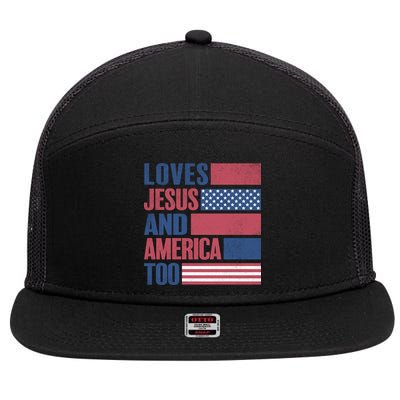 Love Jesus America Too 7 Panel Mesh Trucker Snapback Hat