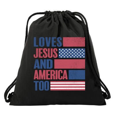 Love Jesus America Too Drawstring Bag