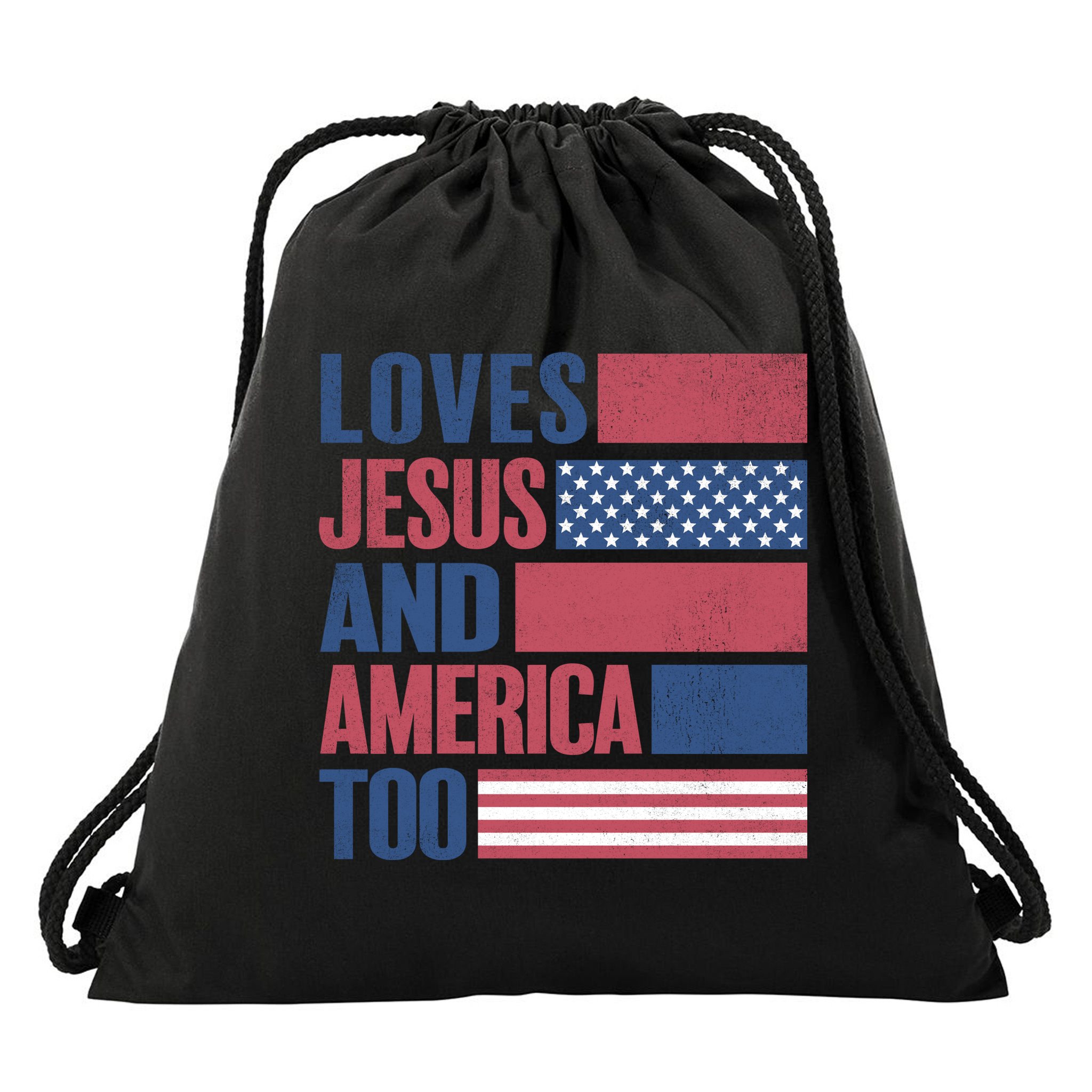 Love Jesus America Too Drawstring Bag