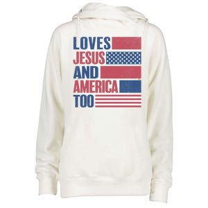 Love Jesus America Too Womens Funnel Neck Pullover Hood