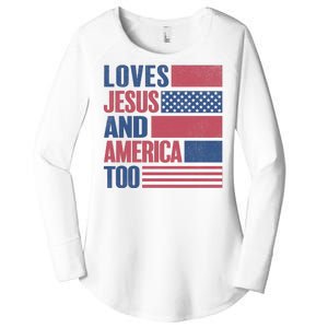 Love Jesus America Too Women's Perfect Tri Tunic Long Sleeve Shirt