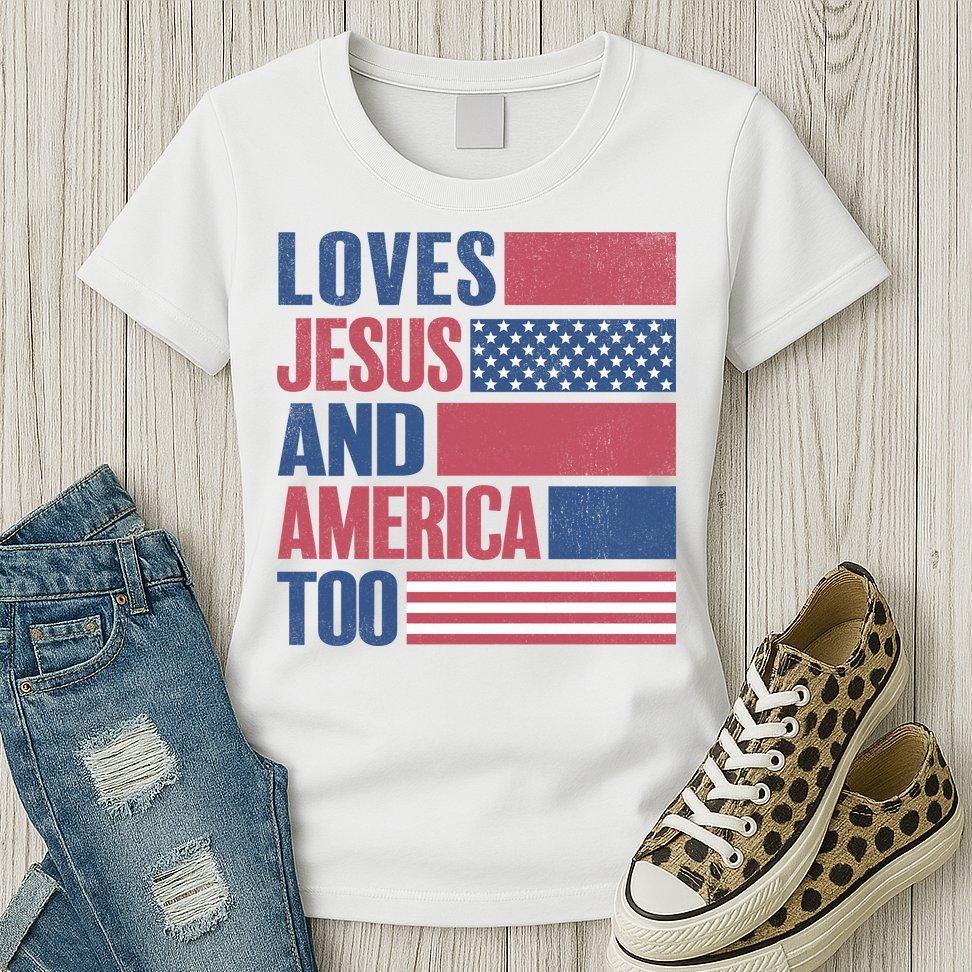 Love Jesus America Too Womens T-Shirt