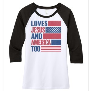 Love Jesus America Too Women's Tri-Blend 3/4-Sleeve Raglan Shirt