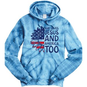 Loves Jesus and America Too Jesus Christian 4th of July Tie Dye Hoodie