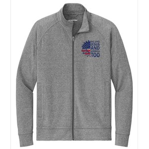 Loves Jesus and America Too Jesus Christian 4th of July Stretch Full-Zip Cadet Jacket