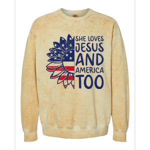 Loves Jesus and America Too Jesus Christian 4th of July Colorblast Crewneck Sweatshirt