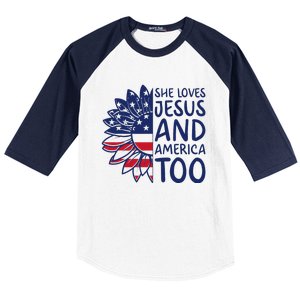 Loves Jesus and America Too Jesus Christian 4th of July Baseball Sleeve Shirt