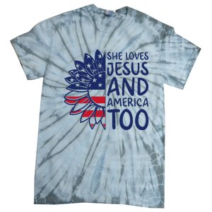 Loves Jesus and America Too Jesus Christian 4th of July Tie-Dye T-Shirt