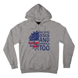 Loves Jesus and America Too Jesus Christian 4th of July Tall Hoodie