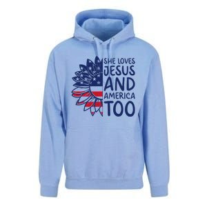 Loves Jesus and America Too Jesus Christian 4th of July Unisex Surf Hoodie