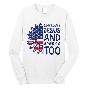 Loves Jesus and America Too Jesus Christian 4th of July Long Sleeve Shirt