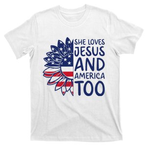 Loves Jesus and America Too Jesus Christian 4th of July T-Shirt