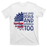 Loves Jesus and America Too Jesus Christian 4th of July T-Shirt