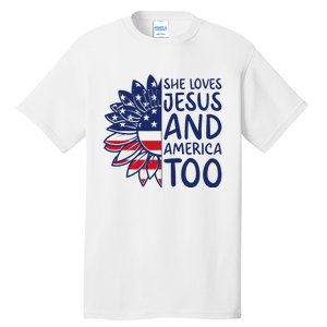 Loves Jesus and America Too Jesus Christian 4th of July Tall T-Shirt