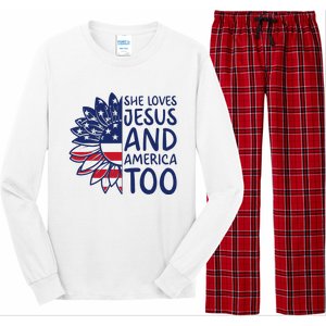 Loves Jesus and America Too Jesus Christian 4th of July Long Sleeve Pajama Set