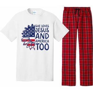 Loves Jesus and America Too Jesus Christian 4th of July Pajama Set