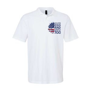 Loves Jesus and America Too Jesus Christian 4th of July Softstyle Adult Sport Polo