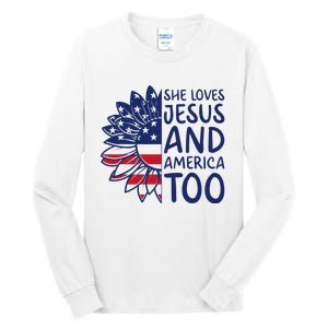 Loves Jesus and America Too Jesus Christian 4th of July Tall Long Sleeve T-Shirt