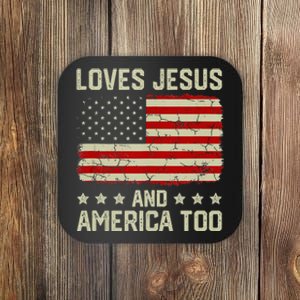 Loves Jesus And America Too USA Patriotic Christian Coaster