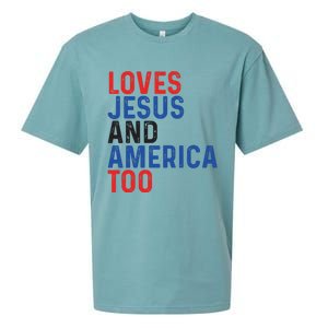 Loves Jesus And America Too 4th Of July Sueded Cloud Jersey T-Shirt