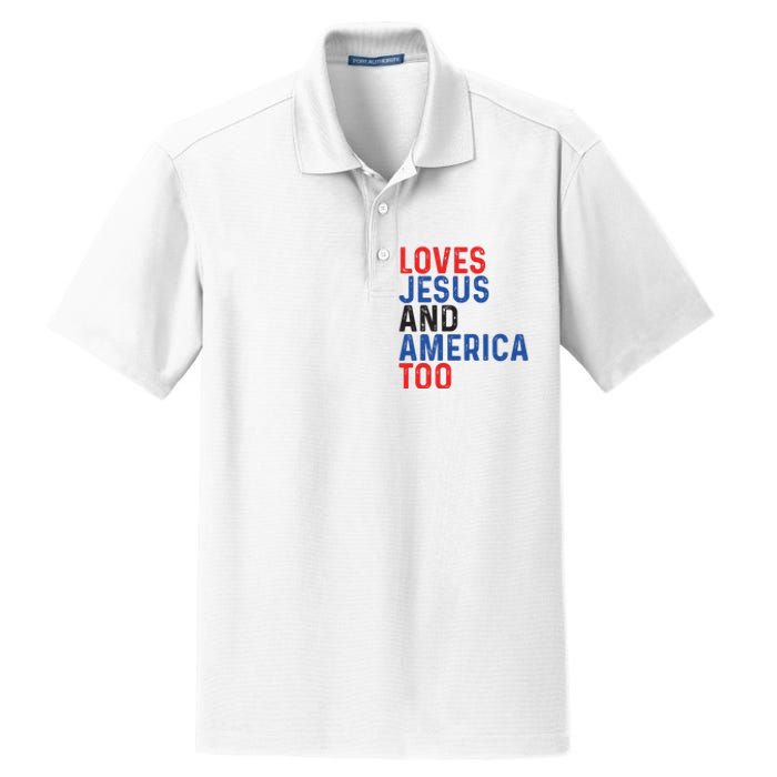 Loves Jesus And America Too 4th Of July Dry Zone Grid Polo