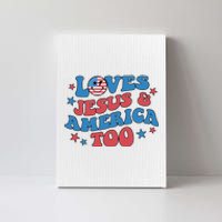 Loves Jesus and America Too God Christian Groovy 4th of July Canvas