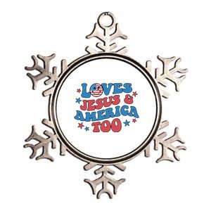 Loves Jesus and America Too God Christian Groovy 4th of July Metallic Star Ornament