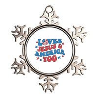 Loves Jesus and America Too God Christian Groovy 4th of July Metallic Star Ornament