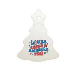 Loves Jesus and America Too God Christian Groovy 4th of July Ceramic Tree Ornament